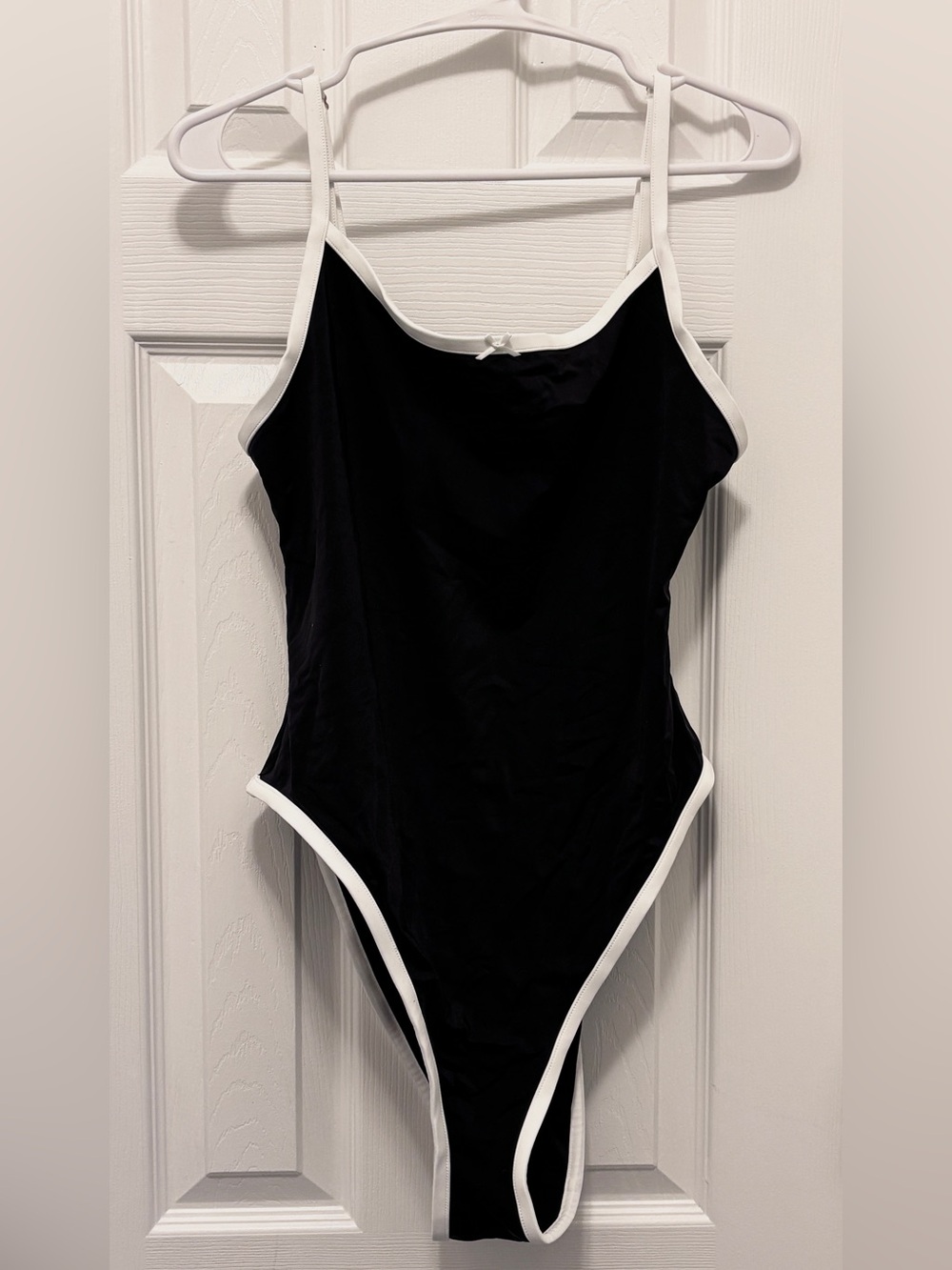 Frankie's Bikinis Black One-Piece Swimsuit with White Trim